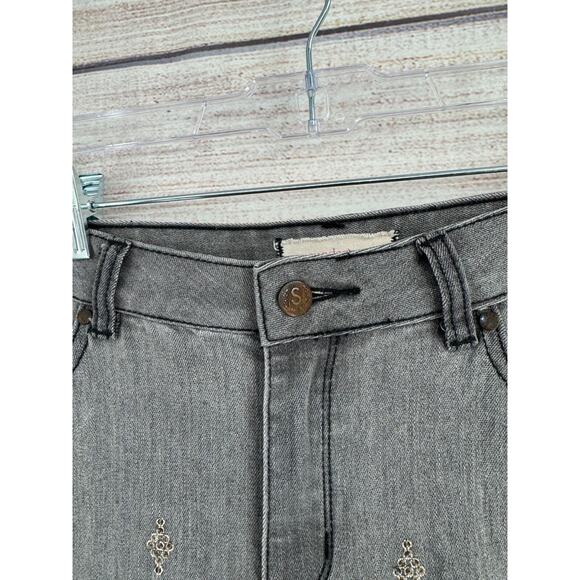 Sundance Sequined Tapered Leg Stretch Jeans Womens Size 32 Gray Light Wash Denim - Picture 5 of 13